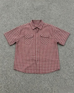 Chemise à manches courtes à carreaux rouges pour homme Coupe classique Décontractée en coton tissé Motif à motifs - Product Image 1