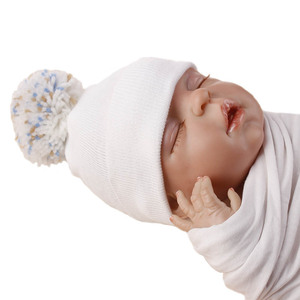 Hot Selling Comfortable <strong>Newborn</strong> Knitted Hospital Hat Baby Boys Girls Sleeping Hats Soft Cotton Baby Beanie Hats With <strong>Poms</strong> on Top - Product Image 3