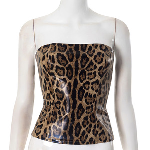 Top corto sin mangas con cremallera y estampado de leopardo para mujer, estilo moderno - Product Image 4
