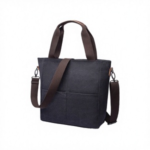 High Quality <b>Women</b> Canvas Tote <b>Bags</b> with Zipper Closure Thread Pattern Polyester Lining-Small Shoulder <b>Travel</b> <b>Bag</b> - Product Image 2