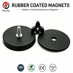 Vehicle Roof Advertising Sign Holder Magnetic Round Base Anti Scratch Rubber Coated Mounting Magnet with Threaded Stud and Knob - Product Image 1