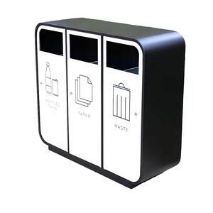 Poubelle extérieure à trois compartiments, poubelle publique commerciale, bac à tri des déchets, grande capacité, en métal - Product Image 6
