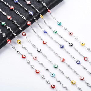 Collier chaîne œil turc en acier inoxydable 6 mm pour femme, perles colorées, bracelets chaîne en forme de cœur disponibles, bijoux en métal - Product Image 4