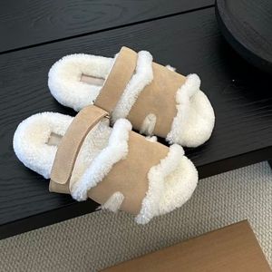 Chaussons de luxe 2025, pantoufles à glissière, design moelleux, imitation fourrure, pantoufles en peau de mouton, mode, pantoufles plates en peluche, caoutchouc, laine, pour femmes - Product Image 2