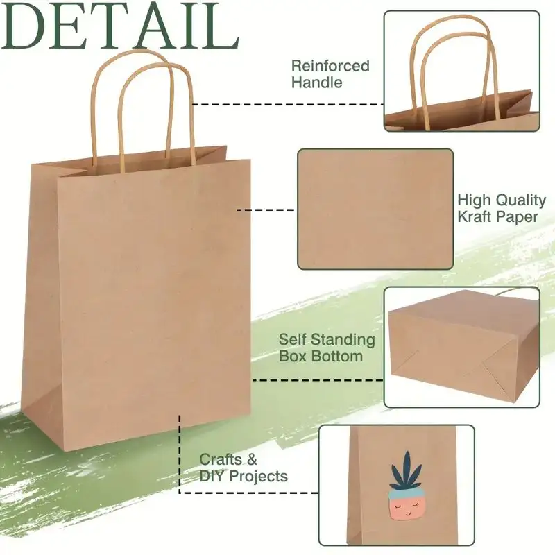Custom Logo Packaging White Christmas Gift Luxury Handle Promotional Shopping Clothing Brown Jewelry Kraft Paper Bag