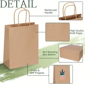 Emballage de logo personnalisé Sac en papier kraft blanc pour cadeau de Noël de luxe avec poignée pour achats promotionnels de vêtements bruns pour bijoux