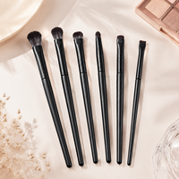 6 Buah Set Kuas Rias Mata Hitam Matte, Kuas Pencampur Eyeshadow Eyeliner, Bulu Lembut, Tidak Mudah Rontok, Alat Kecantikan Mudah Dibersihkan