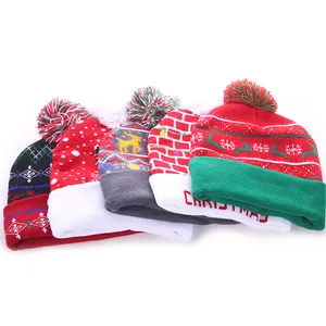 Großhandel nach Weihnachten Clearance-Großhandel Clearance Light Up Xmas Strick mütze Led Light-up Weihnachts mütze Kappe