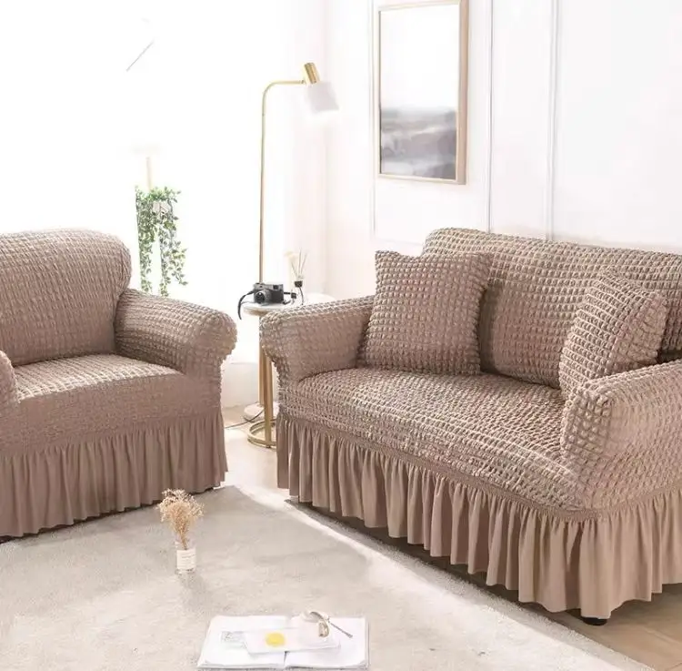 Toptan özelleştirilmiş son derece gerilebilir dokuma jakarlı kapak 7 koltuk kanepe slipcover