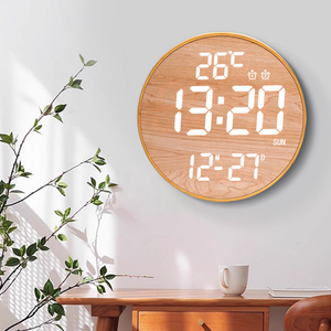 <span class=keywords><strong>Horloge</strong></span> murale numérique LED électronique de 12 pouces en bois avec alarme, <span class=keywords><strong>calendrier</strong></span>, réglage de la luminosité, minuterie, température, décoration <span class=keywords><strong>pour</strong></span> la maison et le bureau - Product Image 6