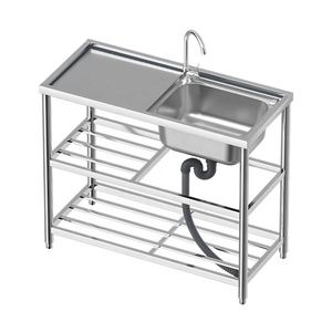 Évier autoportant en acier inoxydable, station de travail commerciale à bassin unique, évier de <span class=keywords><strong>cuisine</strong></span> à trou unique avec étagère de rangement - Product Image 4