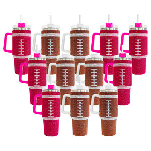 Cadeaux pour Ballpark Sports Men Wome Team Boys Fans rugby print Stainless Steel American football bling rhinestone tumbler - Product Image 2