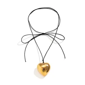 Pendant Couples Necklace Gold Heart 925 Sterling Silver 2023 Fashion Simple Alloy Necklace Jewelry Women Geometric 1pcs/opp Bag