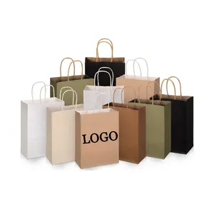 Vert blanc noir marron kaki taille personnalisée emballage favoris de fête avec corde shopping bonbons sacs en papier de couleur unie