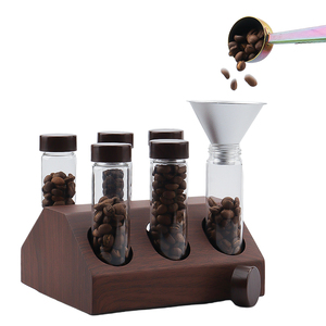 Ensemble de 6 conteneurs de stockage de grains de café à dose unique de 20g Tube de verre pour le stockage des grains de café Présentoir en métal Entonnoir - Product Image 2