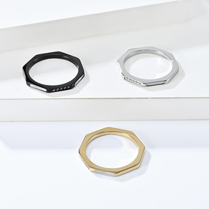 Geometric <b>Titanium</b> Steel <b>Ring</b> With Diamond Pave Setting For Wedding Unisex Jewelry - Product Image 4