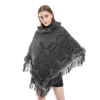 Poncho en cachemire à col en fourrure, noir et rouge, best-seller 2022, en laine et fausse fourrure de renard, pour femmes, adultes, châles d'hiver en jacquard