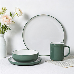<span class=keywords><strong>Service</strong></span> de vaisselle en céramique classique, assiettes, bols et tasses en grès pour la famille, restaurant, fête, banquet, <span class=keywords><strong>service</strong></span> pour 4 personnes, <span class=keywords><strong>vert</strong></span> et blanc - Product Image 1