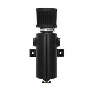 Universele 0.75L Aluminium Verbijsterd Geanodiseerd Matte Zwarte Olie Vangst Kan Breather Catch Tank Met Filter Twee 1/2 Npt Binnen Poorten