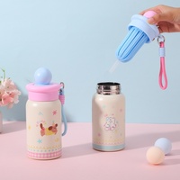 귀엽고 사랑스러운 애완동물 테마 스테인리스 스틸 진공 단열 텀블러 빨대 휴대용 스트랩-어린이 야외 활동용 (6-12시간 보냉)