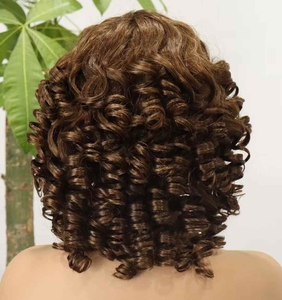 Perruque Lace Front en Cheveux Humains Remy Vierges à 100% Densité 200%, Courte, Frangée, Bouclée Naturelle, Style Bob Brésilien, Ondulation Spring Curl, avec Frange 4 # - Product Image 1