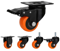 Roulettes pivotantes silencieuses en PVC de 1,5, 2 et 2,5 pouces avec tige filetée et plaque supérieure, roulettes de chariot, roulettes légères pour meubles