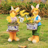 Animal de jardin créatif décorations de jardin lapin ornements de pot de fleur du sol au plafond cadeau de dessin animé artisanat décoratif en résine