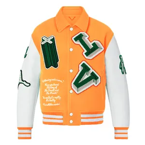 Giacca da college letterman bomber da baseball vintage con maniche in pelle ricamata in ciniglia personalizzata OEM per uomo