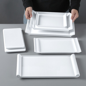 <b>Melamine</b> imitation porcelain rectangular sushi <b>plate</b>, hotel restaurant commercial creative dessert white long strip <b>plate</b>, side - Product Image 1