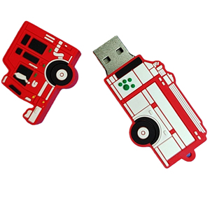 Clé USB 2-en-1 en PVC en forme de camion de pompiers, personnalisable avec logo pour cadeaux d'entreprise - Product Image 3