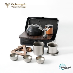 Outdoor Portable Tea Set Stainless Steel Kettle with Cups in Black <b>Storage</b> <b>Box</b> for <b>Camping</b> Cooking All Seasons - Product Image 2