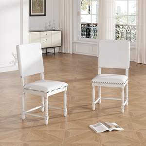 DB TOPMAX Cream Vintage Sillas de comedor tapizadas de 2 piezas tradicionales con respaldo acolchado - Product Image 3