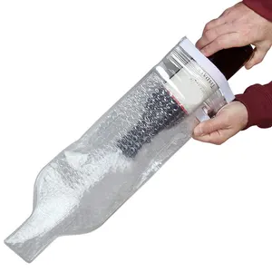 Bolsa de plástico reutilizable para viaje, bolsa de burbujas con funda protectora de piel para botella de vino o cerveza