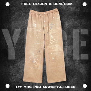 <span class=keywords><strong>Pantalon</strong></span> YUCE en toile épaisse personnalisé à double genouillère, 100 % coton sergé, coupe droite ample pour homme, effet délavé, style peintre et charpentier - Product Image 2