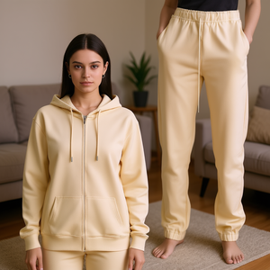 Tuta HDJ Beige M/L XL 2XL da Donna con Cappuccio, Set Felpa e Pantaloni Casual Vestibilità Ampia Autunnale Tinta Unita Lunghezza Intera - Product Image 2