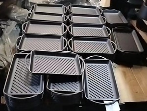 Heavy-Duty Sustainable Cast Iron Roasting <strong>Pan</strong> for Outdoor Camping <strong>Grill</strong> Rectangle Ribbed Plate Handle Oven Dishwasher Safe - Product Image 6