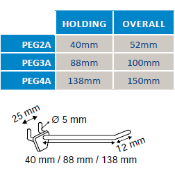Chất lượng cao phổ biến 2 "3" 4 "5" 6 "7" 8 "10" 12 "màu trắng đen duy nhất prong PEG Hội Đồng Quản trị hiển thị nhỏ ABS nhựa <span class=keywords><strong>Pegboard</strong></span> móc - Product Image 2