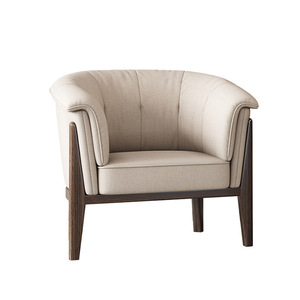 Conjunto de Sillón Individual de Madera de Fresno Nórdico con Mesa Auxiliar Redonda para Hotel, Sala de Estar, Muebles de Ocio para el Hogar - Product Image 3