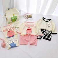 Ensemble de vêtements d'été pour enfants, pur coton, anti-humidité, motifs de dessins animés d'animaux, rayures, pyjamas unisexes pour bébés, Air
