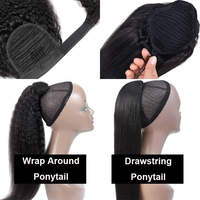 Letsfly Wholesale 9A Queue de cheval 100% cheveux humains lisses et bouclés, extension de queue de cheval à cordon et à enrouler pour femmes noires