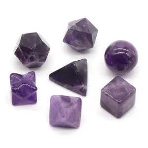 Natural Amethyst Platonic Solids Set Gemstone Healing Sacred Geometry set