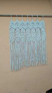 Tapiz de Pared Rectangular Bohemio Azul Claro, Hecho a Mano con Macramé de Algodón, Decoración con Flecos para Sala de Estar o Dormitorio - Product Image 6