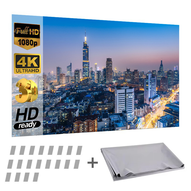 Wall Mounted Projector Screen Grey Anti-Light Resistant Reflective Fabric 100 Inch for Home Theatre Outdoor