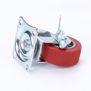 Red Pu Swivel Caster With Side Brake Plate Mount 2 Inch For Furniture Industrial Use - Product Image 3