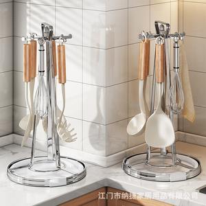 Support à ustensiles rotatif multifonctionnel Najie, rond, en acier inoxydable, pour suspendre cuillères et spatules de cuisine - Product Image 1