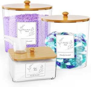 3パック大容量アクリルランドリールームパウダー洗剤容器と乾燥機シートホールド - Product Image 1