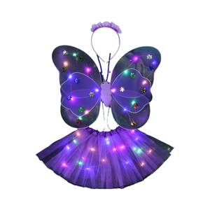 Pullu kanatları LED parlayan sihirli değnek kafa küçük peri bebek soyunma kelebek kostüm kızların doğum günü partisi süslemeleri için - Product Image 4