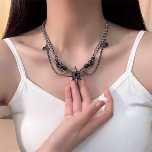 قلادة هيسيرا بانك هيب هوب من السبائك، تصميم فريد وشخصي، سلسلة على شكل جناح لهودي، قلادة عظم الترقوة للنساء - Product Image 3