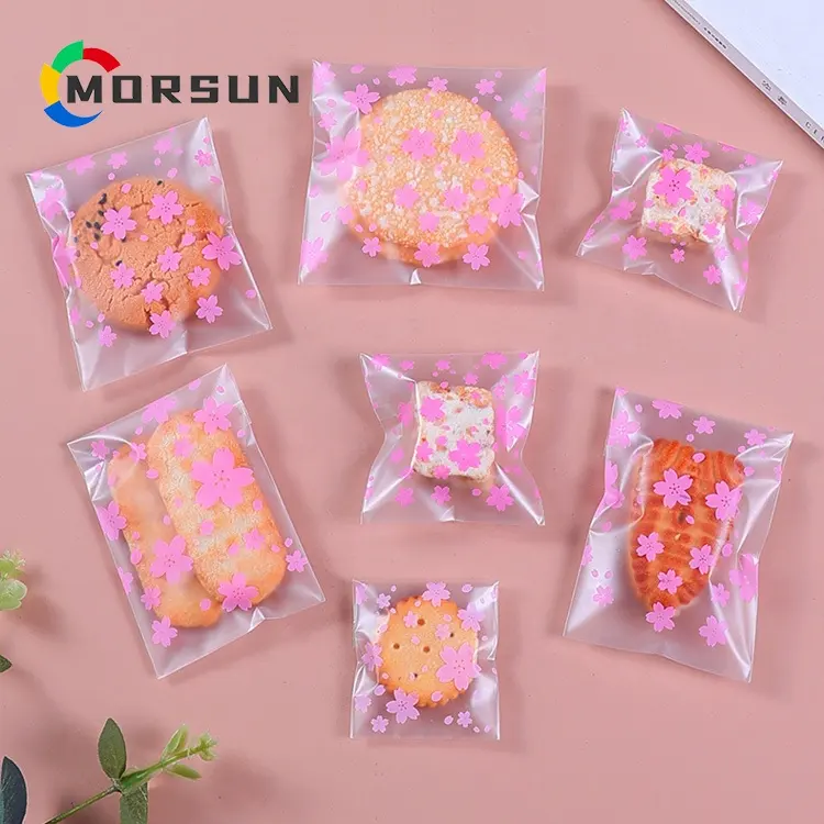 비닐 봉투 벚꽃 간식 사탕 가방 투명 100pcs 음식 샌드위치 포장 자체 접착 달콤한 사탕 화이트 케이크 가방