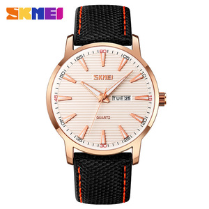 Skmei Minimalist Dial Men's Watch Quartz Analog Black Leather Strap With Day Date Display 30M Waterproof - Product Image 5